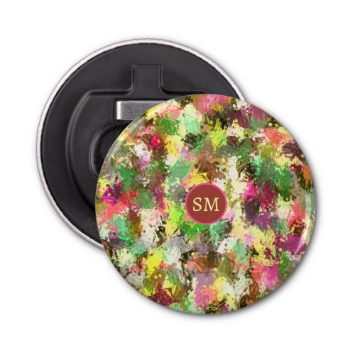 Monogram Paint Splatter Autumn Color Leaves Art Bottle Opener