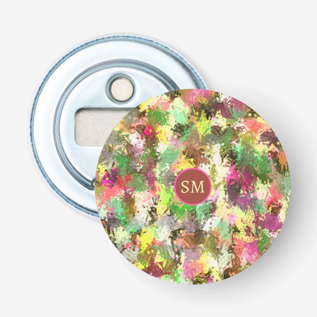 Monogram Paint Splatter Autumn Color Leaves Art Bottle Opener (Front)