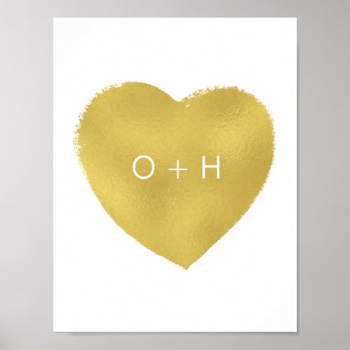 Monogram Painted Gold Love Heart Poster Gift