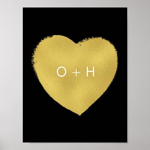 Monogram Painted Gold Love Heart Poster Gift