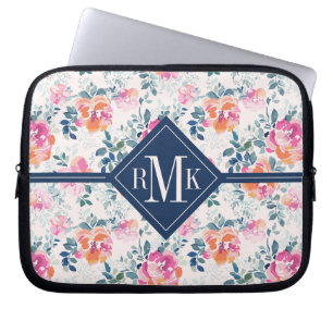 Monogram   Painted Roses Pattern Laptop Sleeve