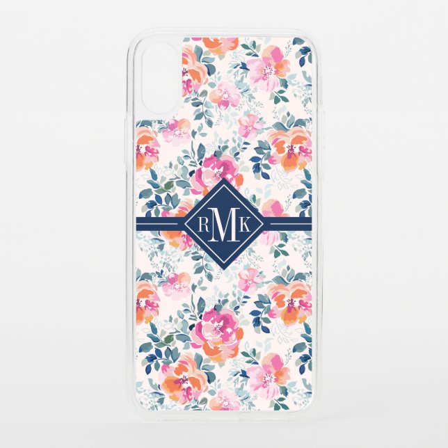 Monogram | Painted Roses Pattern Uncommon iPhone Case (Back)