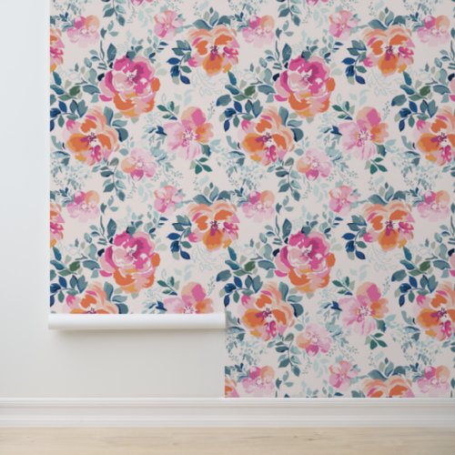 Monogram  Painted Roses Pattern Wallpaper