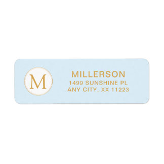 Monogram pale blue and gold return address label
