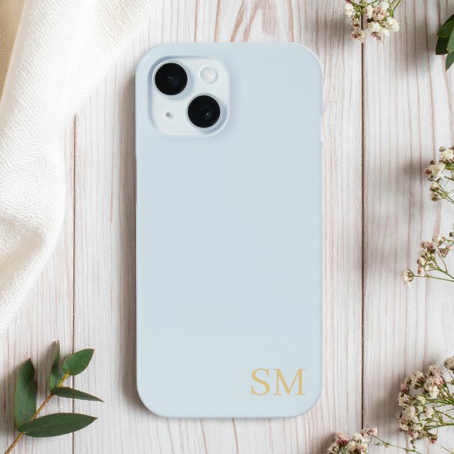 Monogram Pale Blue Gold Minimalist Initials Case-Mate iPhone Case (Creator Uploaded)