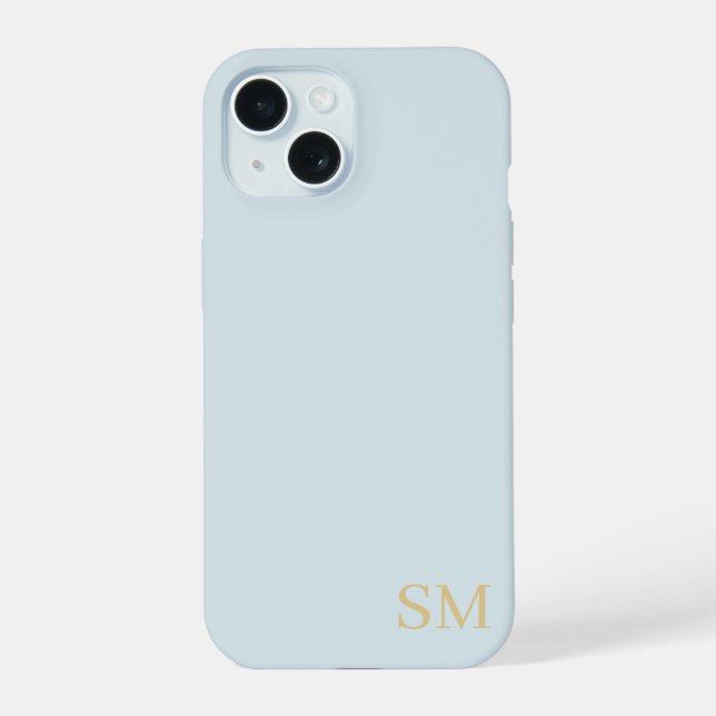 Monogram Pale Blue Gold Minimalist Initials Iphone Case (Back)