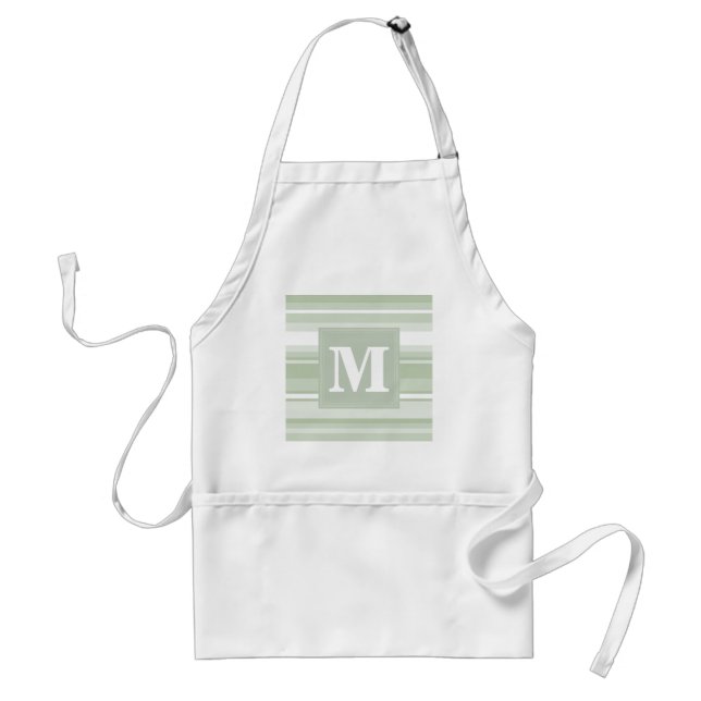 Monogram pale green stripes adult apron (Front)