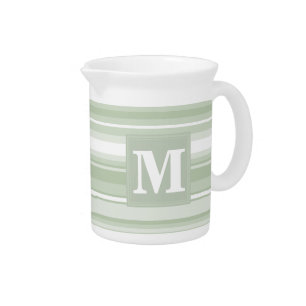 Monogram pale green stripes beverage pitcher