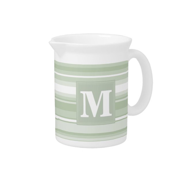 Monogram pale green stripes beverage pitcher (Right)