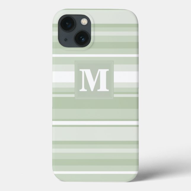 Monogram pale green stripes Case-Mate iPhone case (Back)