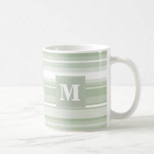 Monogram pale green stripes coffee mug