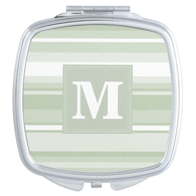 Monogram pale green stripes compact mirror (Front)