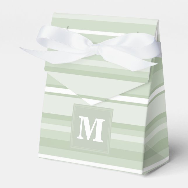 Monogram pale green stripes favor boxes (Front Side)