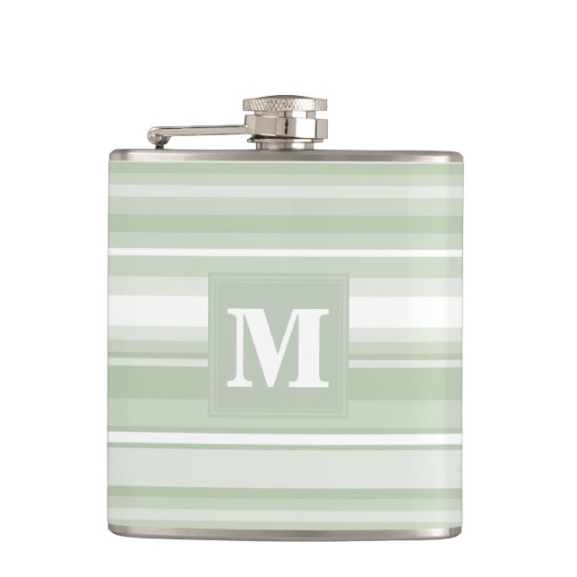 Monogram pale green stripes flask (Front)