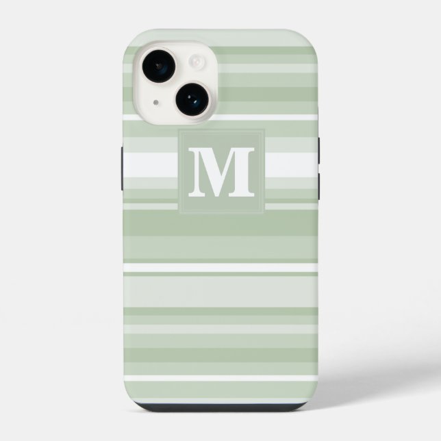 Monogram pale green stripes iphone case (Back)