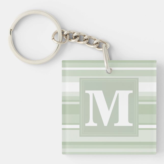 Monogram pale green stripes keychain (Front)