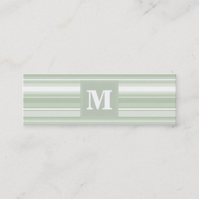 Monogram pale green stripes mini business card (Front)