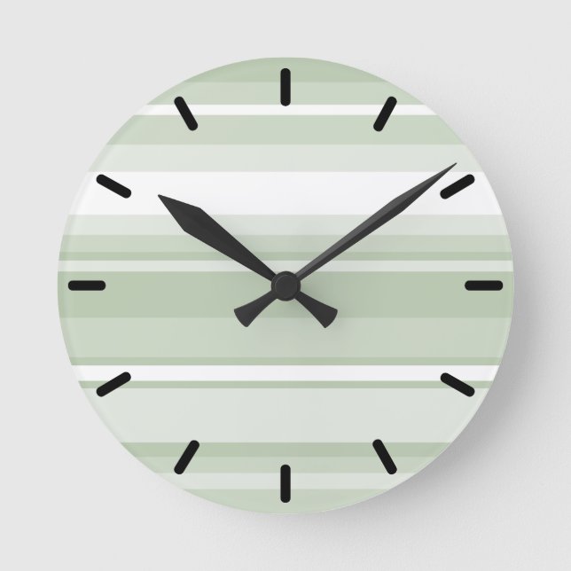 Monogram pale green stripes round clock (Front)