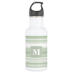 Monogram pale green stripes stainless steel water bottle