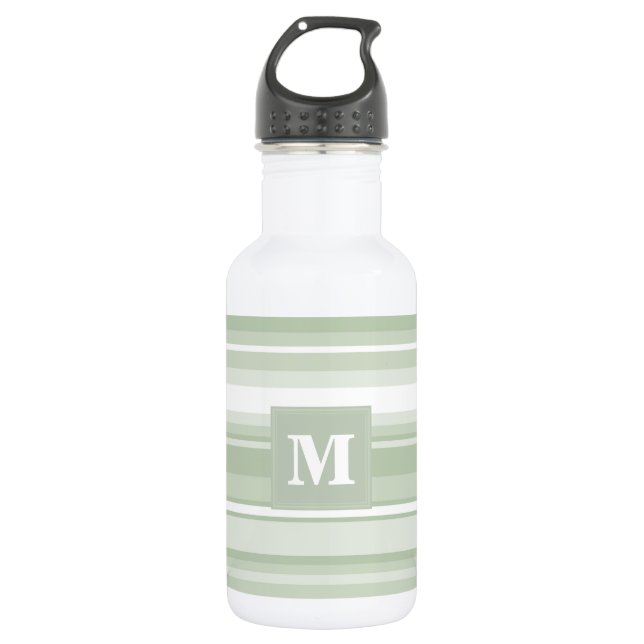 Monogram pale green stripes stainless steel water bottle (Front)