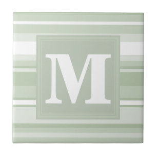 Monogram pale green stripes tile