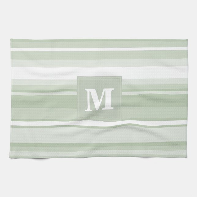 Monogram pale green stripes towel (Horizontal)