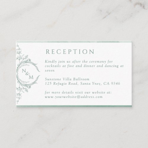 Monogram Pale Green Watercolor Wedding Reception Enclosure Card