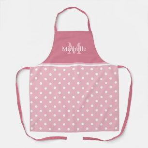 Monogram Pale Pink and White Polka Dots Apron