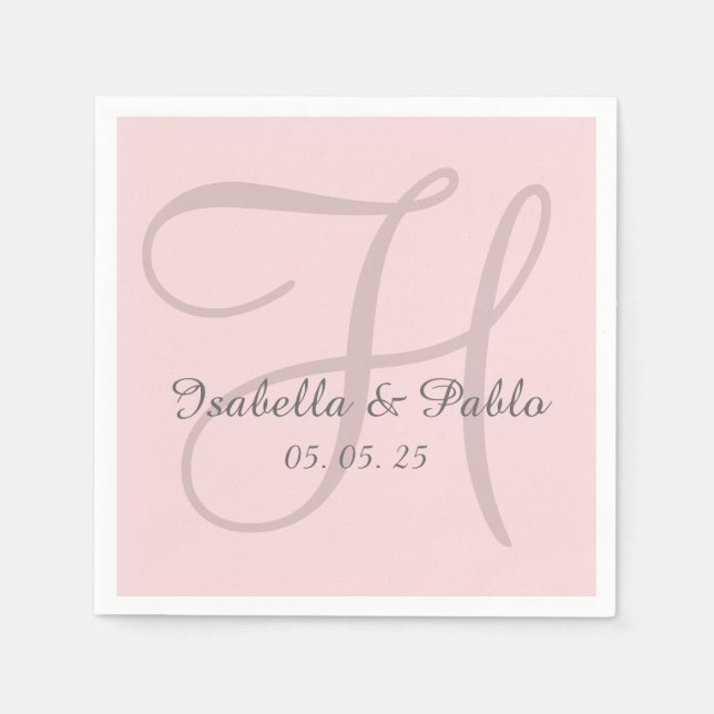 Monogram Pale Pink Stylish Wedding Paper Napkins (Front)