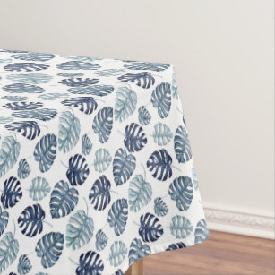 Monogram Palm Leaf Azure Navy Blue Tropical Decor Tablecloth
