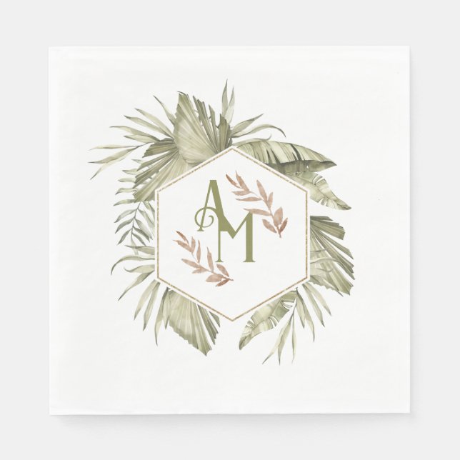 Monogram Palm Leaf Greenery Napkins (Front)