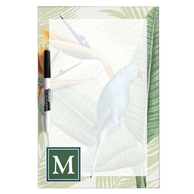 Monogram | Palm Leaves With Blue Bird Dry-Erase Board (Front)