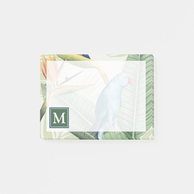 Monogram | Palm Leaves With Blue Bird Post-it Notes (Front)