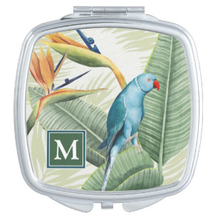 Monogram   Palm Leaves With Blue Bird Vanity Mirror