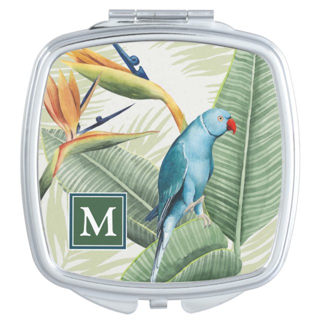 Monogram | Palm Leaves With Blue Bird Vanity Mirror (Front)