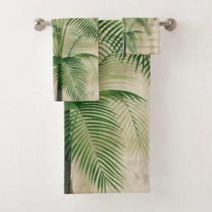 Monogram Palm Tree Vintage Tropical Elegant Bath Towel Set