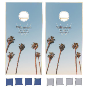 Monogram Palm Trees Blue Sky California Family Cornhole Set
