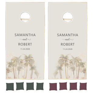 Monogram Palm Trees Tropical Wedding Cornhole Set