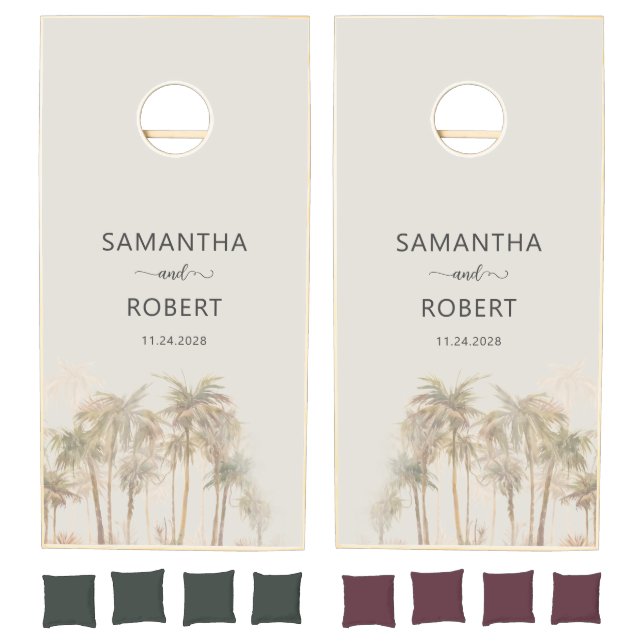 Monogram Palm Trees Tropical Wedding Cornhole Set (Set)