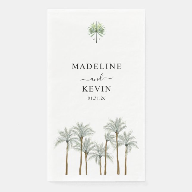 Monogram Palm Trees Wedding Paper Guest Towels (Front)