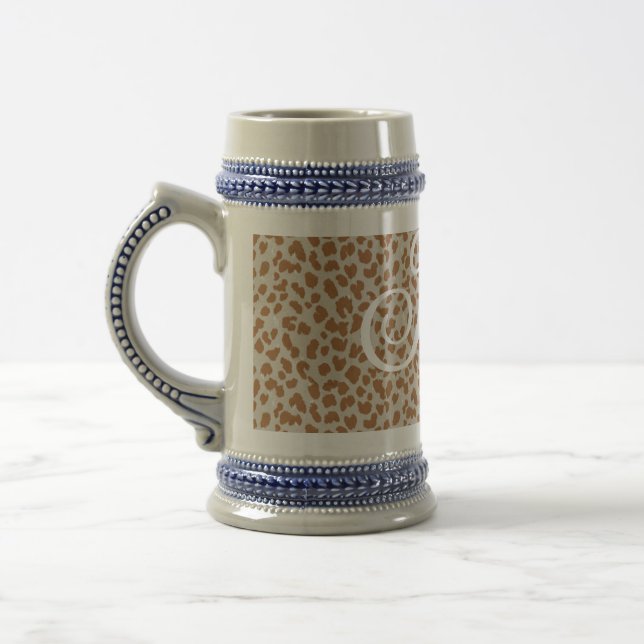 Monogram panther skin light brown pattern name let beer stein (Left)