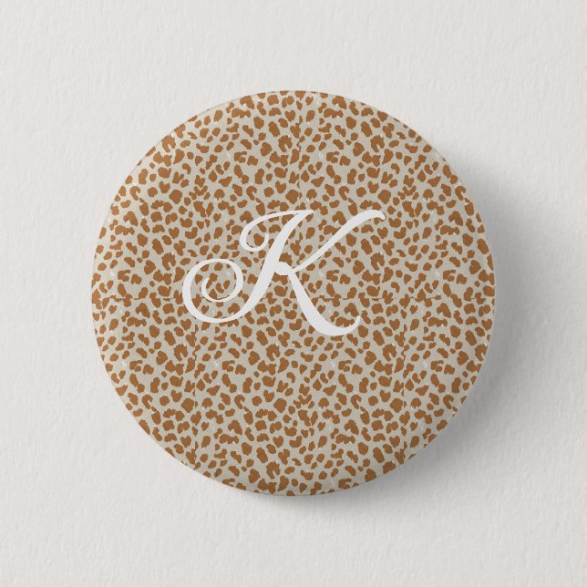 Monogram panther skin light brown pattern name let button (Front)