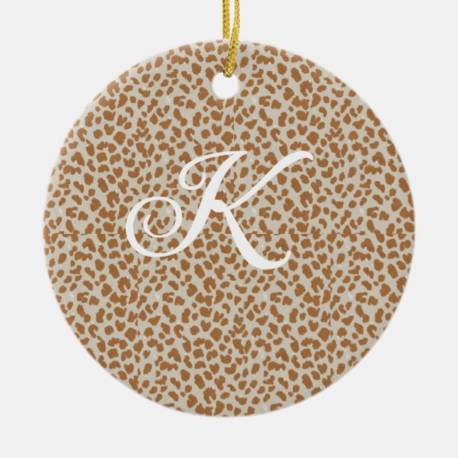 Monogram panther skin light brown pattern name let ceramic ornament (Front)
