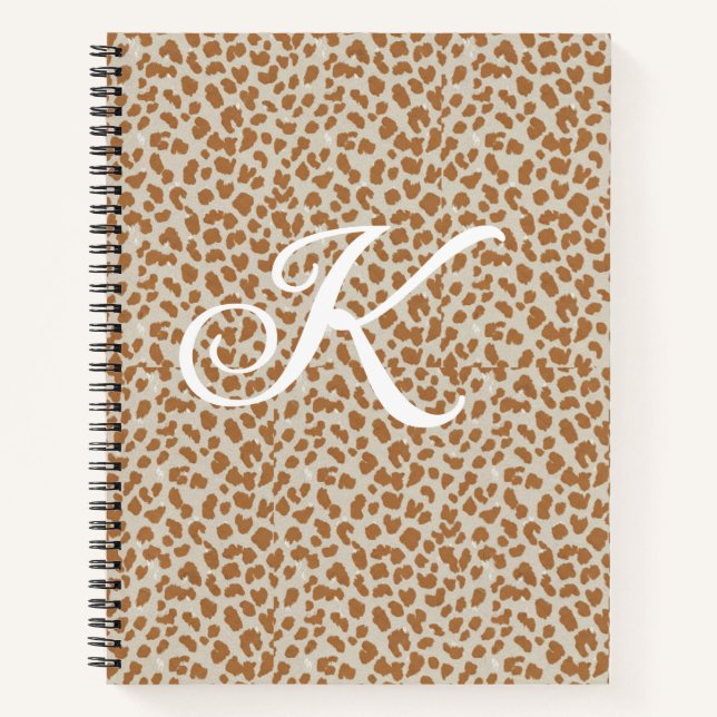 Monogram panther skin light brown pattern name let notebook (Front)