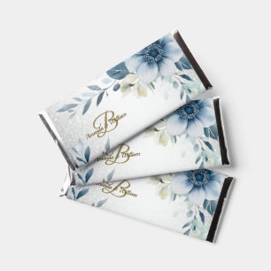 Monogram Party Dusty Blue Watercolor Flower Silver Hershey Bar Favors