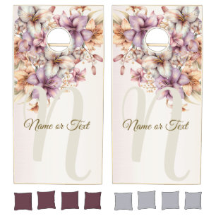 Monogram Party Watercolor Boho Pink Flower Elegant Cornhole Set