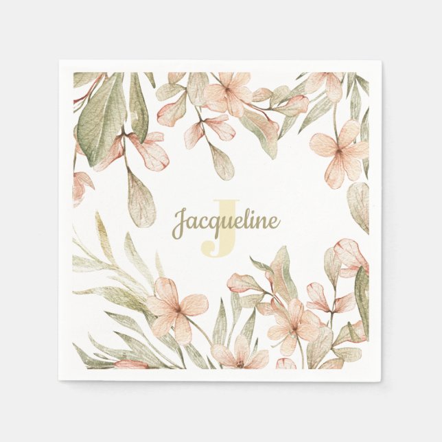 Monogram pastel baby pink sky baby flower design napkins (Front)