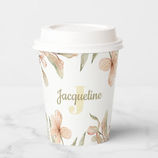 Monogram pastel baby pink sky baby flower design paper cups