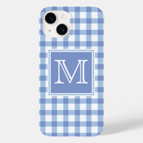 Monogram  Pastel Blue Gingham Plaid Checker Case_Mate iPhone 14 Case