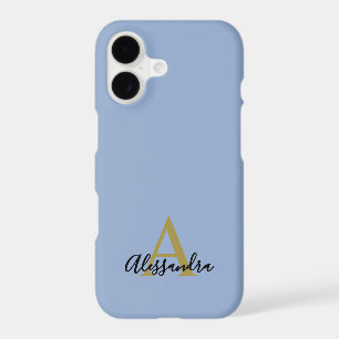 Monogram Pastel Blue Gold Black Minimalist Modern  iPhone 17 Case